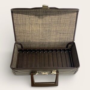 Vintage 12 Cassette Audio Tape Carrying Case Brown Vinyl Faux Leather Storage